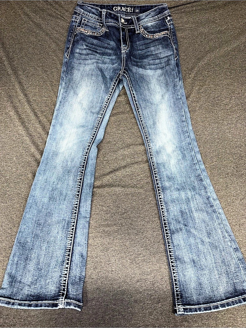 Grace in LA Flare Jeans in Blue Waist 16